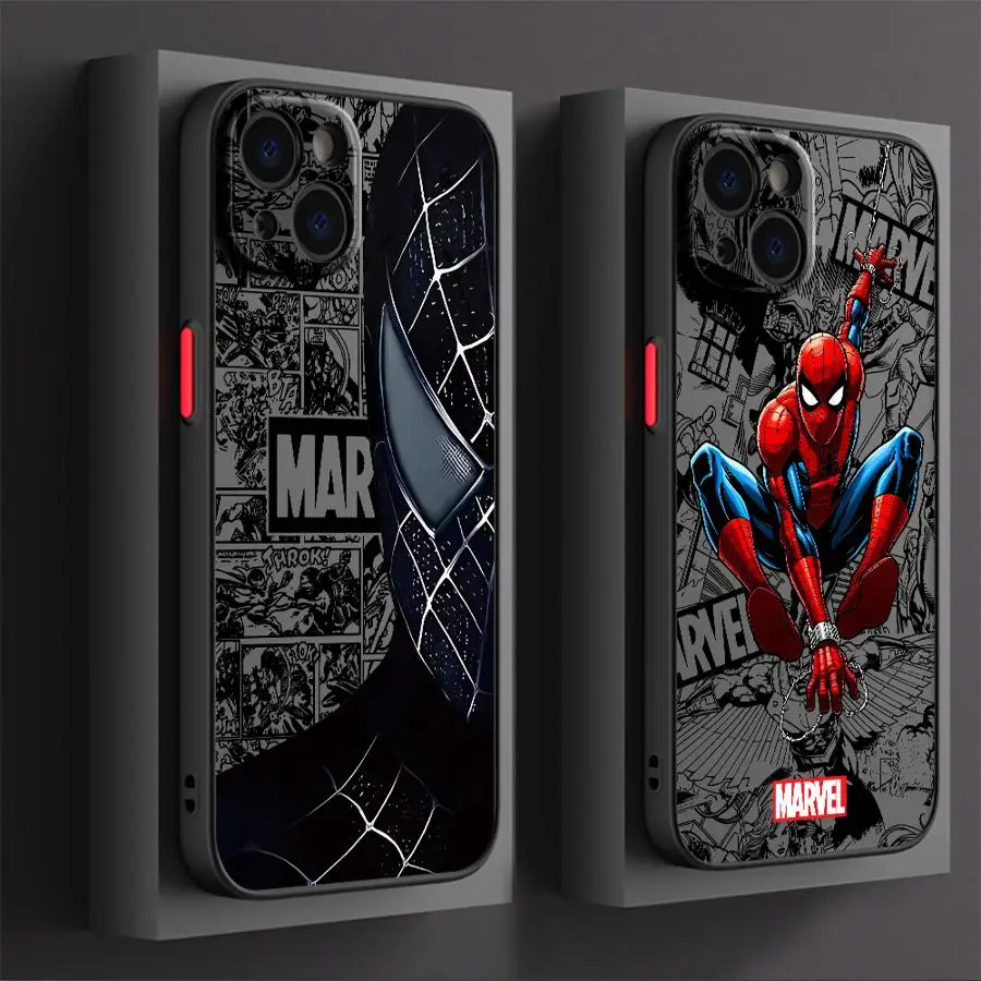 Cartoon Spider Man Case voor iPhone 11 13 Mini XR X 14 16 Pro Max 12 15 Plus Matte telefoon Cover