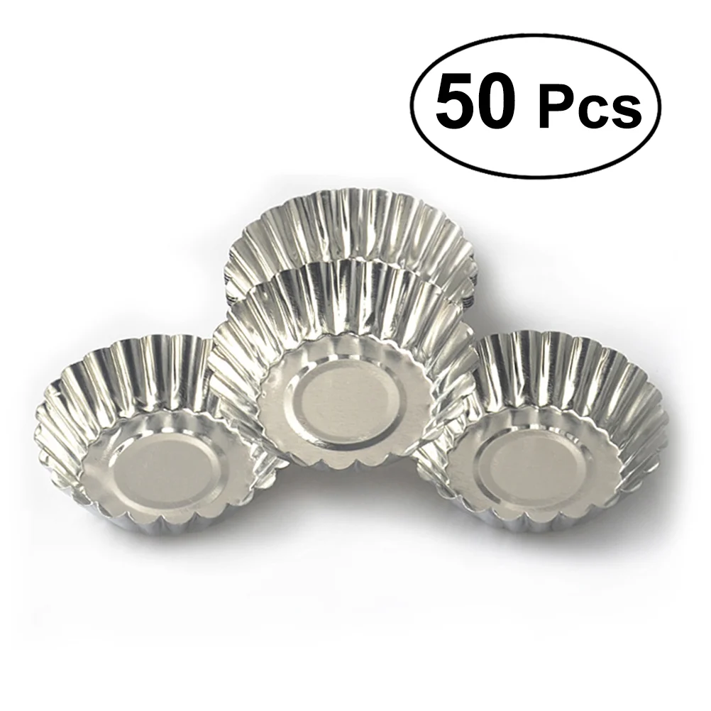 

50 Pcs Egg Tarts Mould Tartlets Pans Cupcake Baking Metal Cups Muffin Mold Puck