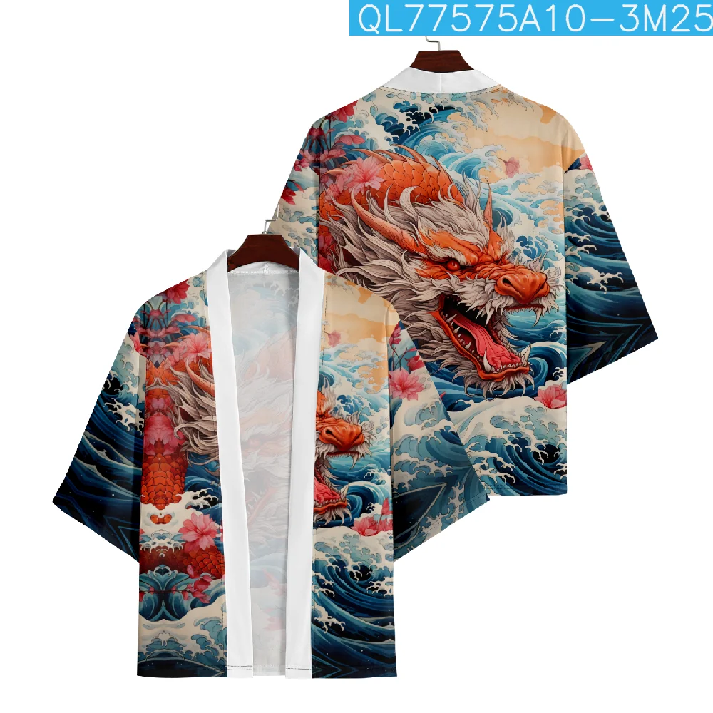 

Fashion Anime Dragon Print Kimono Japanese Style Women Men Streetwear Beach Cardigan Cosplay Haori Shirts