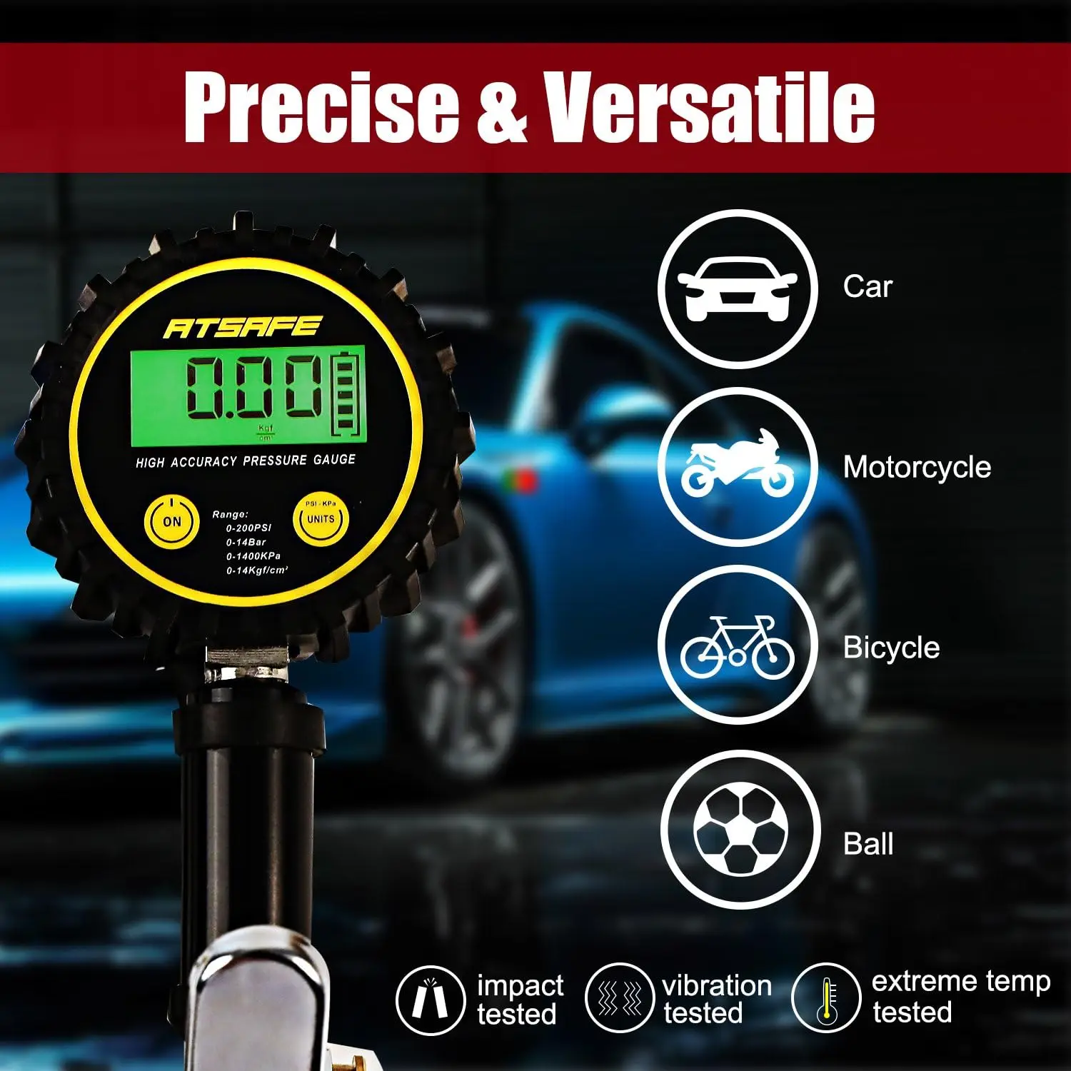 ATsafepro Tyre Pressure Gauge And Inflator Digital Tyre Inflator Gauge 200 PSI Heavy Duty Tyre Inflator Air Tool Accessories