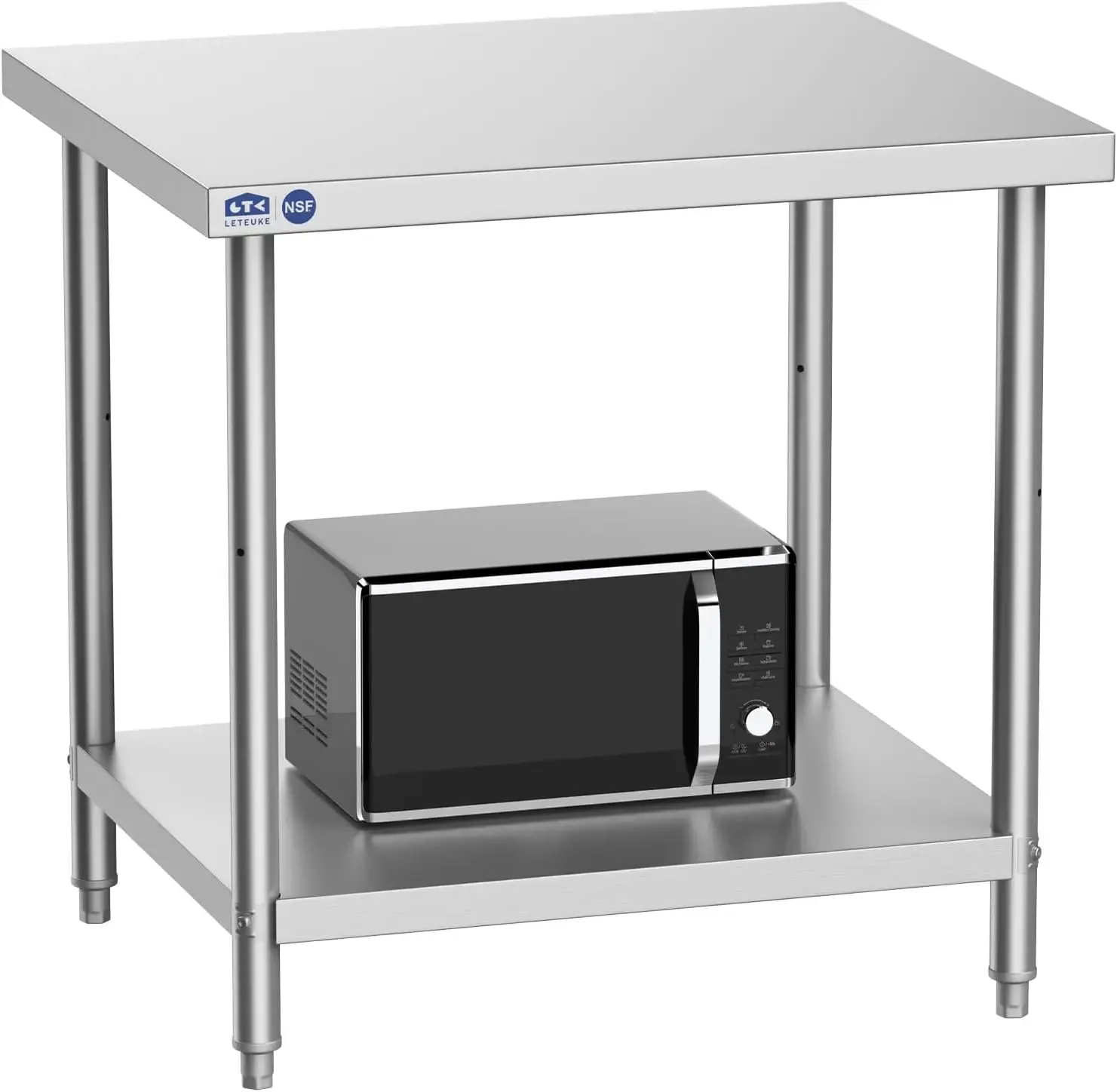 Stainless Steel Prep Table, NSF Metal Work Table, SUS201 Commercial Heavy Duty Table with Adjustable Undershelf, Food Prep Table