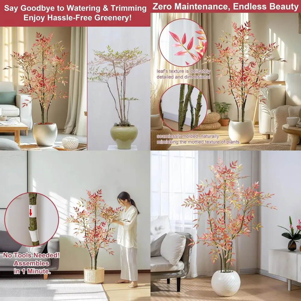 

Искусственное бамбуковое дерево Нандина высотой 4,6 фута с более чем 800 листьями - комнатное растение в горшке для декора дома или офиса, идеальный подарок на новоселье.