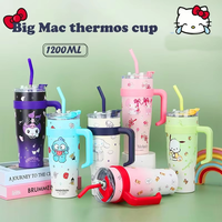 Sanrio Big Mac Insulated Cup 1200Ml 304Stainless Steel Large Capacity with Handle Straw Iced Coffee Cups Valentine's Day Gifts