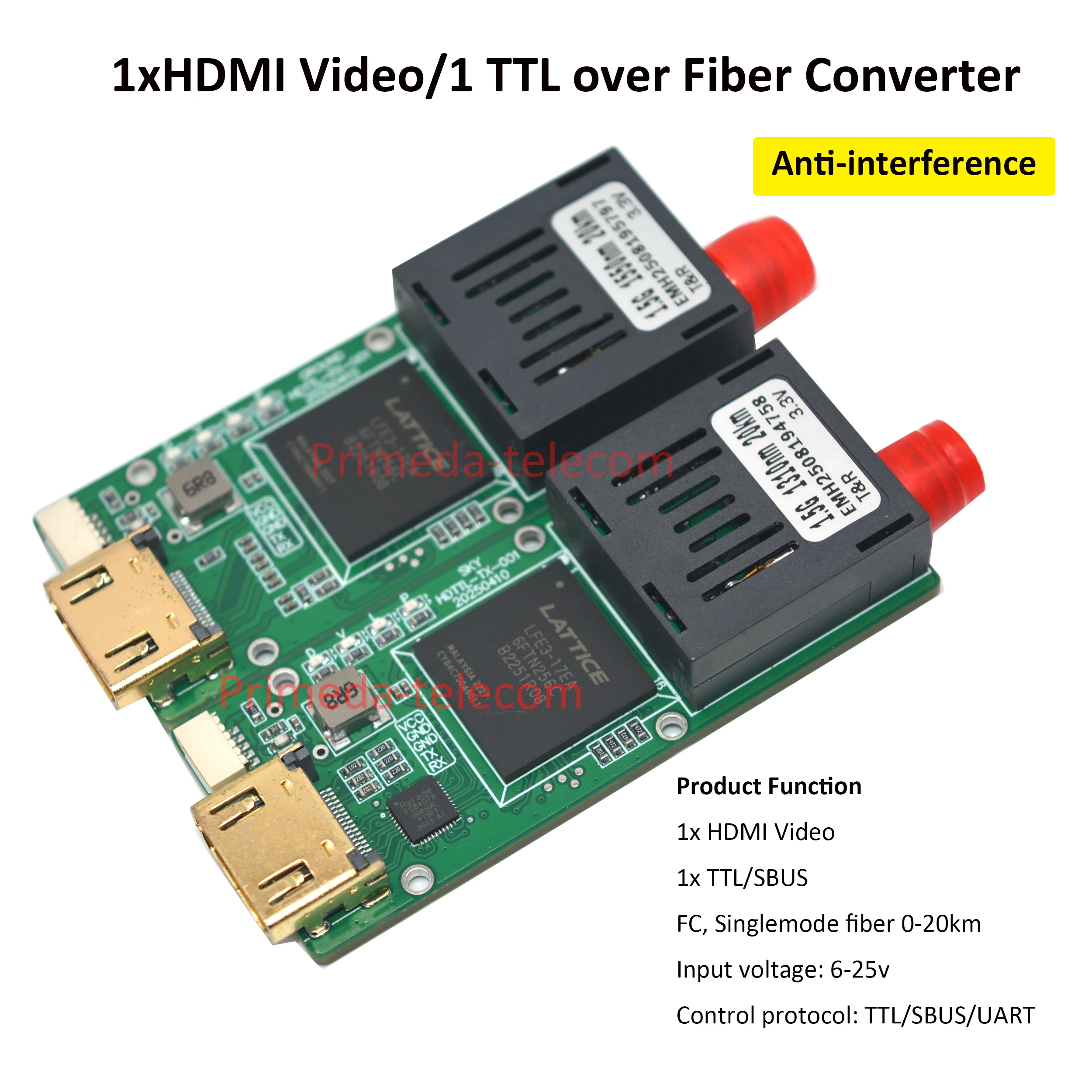 

1 HDMI Video 1 TTL UART SBUS over Fiber Optic Converter Optical Module Sky unit TX 1310nm/ Ground RX 1550nm FC Singlemode 20Km