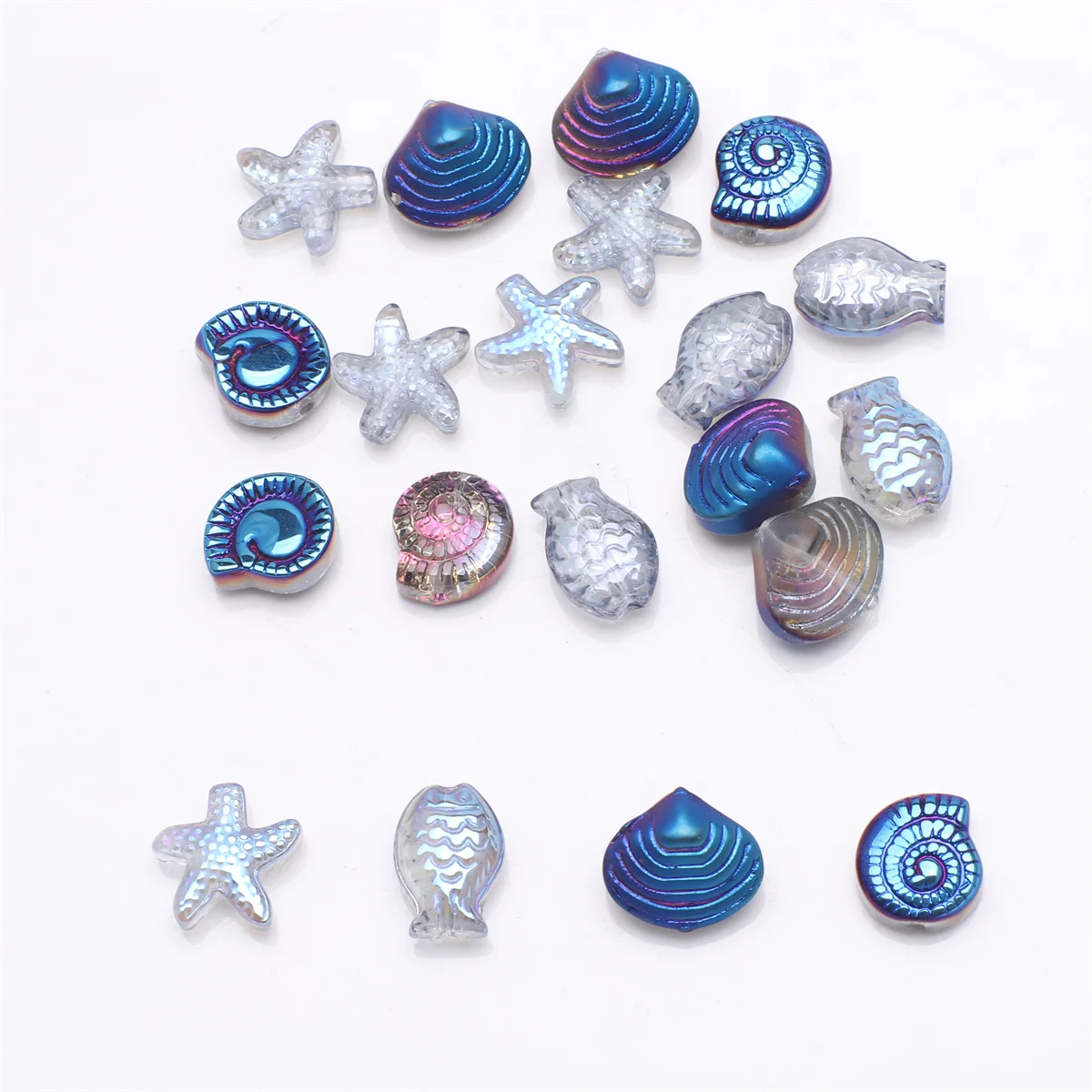 20 Pcs Mixed Shape Starfish /Snail /Shell/ Small Fish Crystal Glass Loose Beads DIY Making Earing Necklace Jewelry Accessories