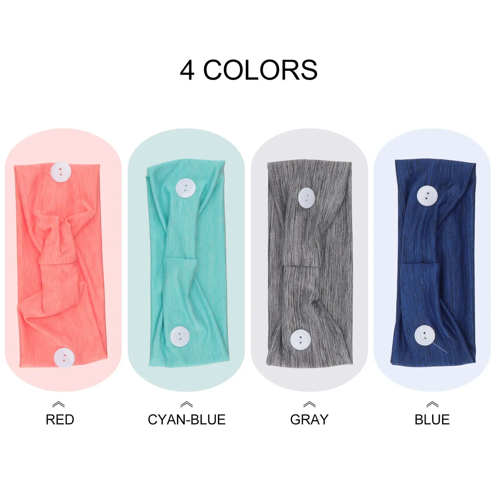 

Набор из 4 широких эластичных дышащих повязок для фитнеса с кнопками, для бега, для женщин и девушек, впитывающих пот