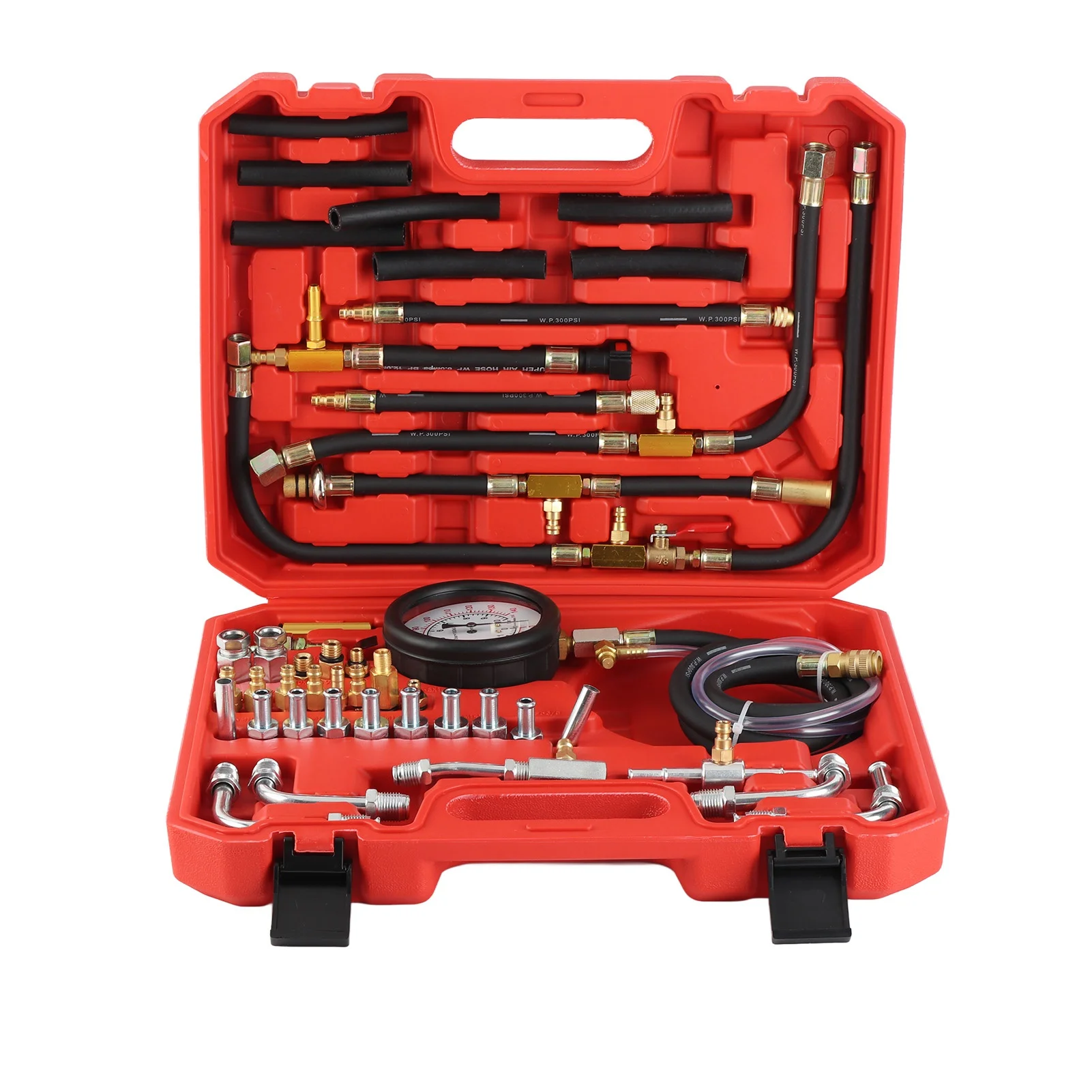 

Fuel Injection Pressure Tester Kit Dual-Scale Pressure Gauge Fuel System Test Kit Troubleshooting Tools 0-140PSI 0-10Bar