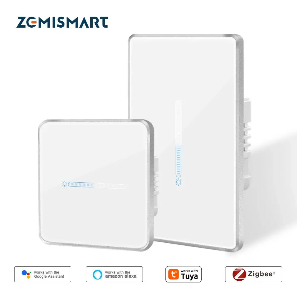 Zemismart Zigbee Smart Dimmer Switch with Slider for Percentage Control 200W Lamp US EU Type with Touch Panel Work with Tuya