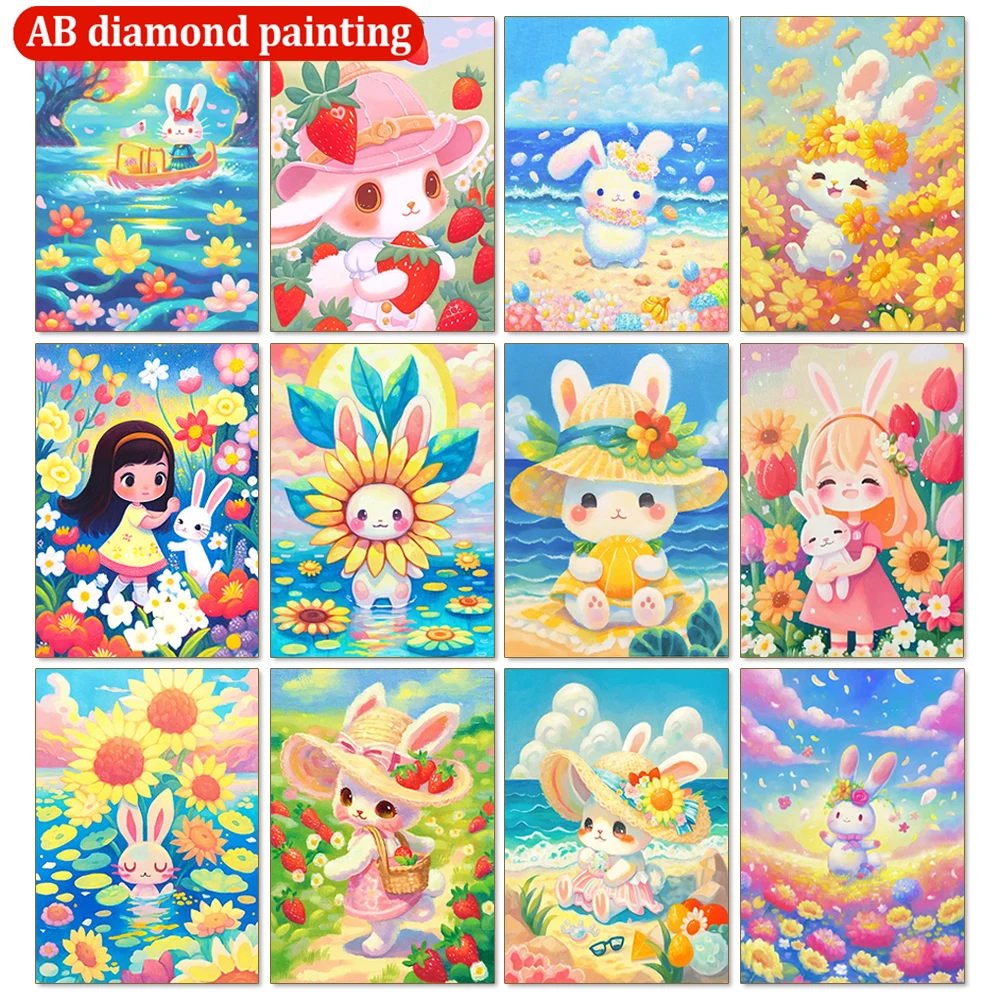 Cute Rabbit Diamond Painting Children's DIY AB Drill Diamond Mosaic 5D Cartoon Girl Cross Stitch Set Anime Art Home Decoration
