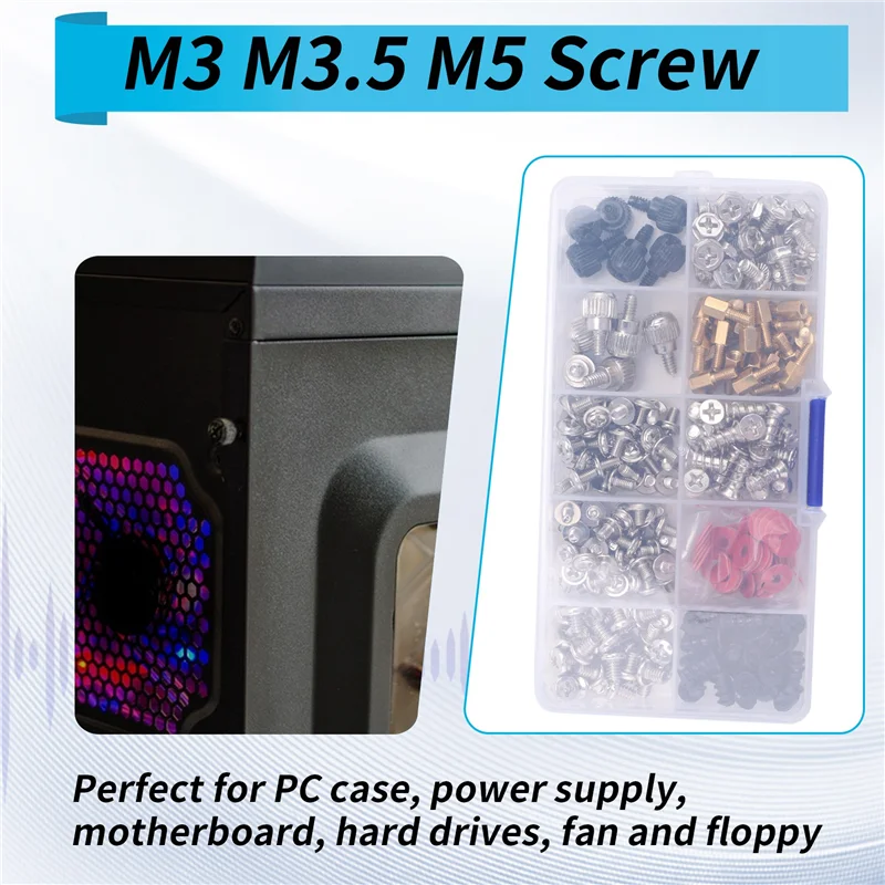 

N96R 280 шт. комплект стоек для компьютерных винтов M3 M3.5 M5, винт для жесткого диска, корпус компьютера, материнская плата, вентилятор, изображение мощности