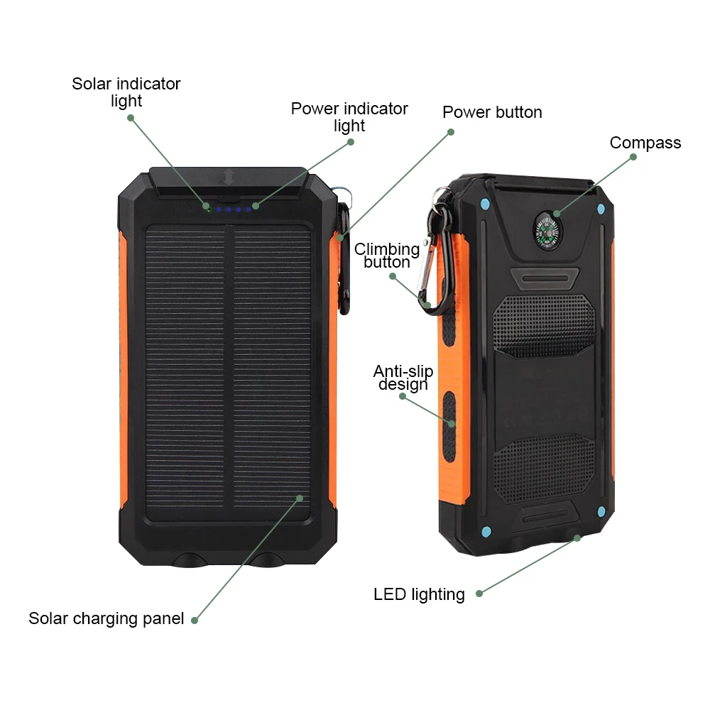 Solar Power Bank 100000mAh Portable Charging Poverbank External Battery Charger Strong Light LDE Light for All Smartphones