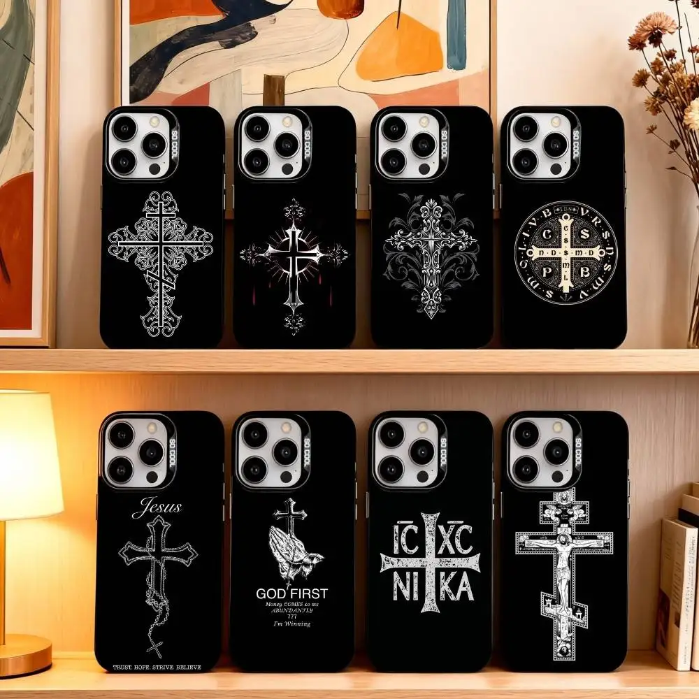 

Orthodox Christian Cross Icon Phone Case For iPhone17,16,15,14,13,12,11 Plus,Pro Max Black Candy silver phone case