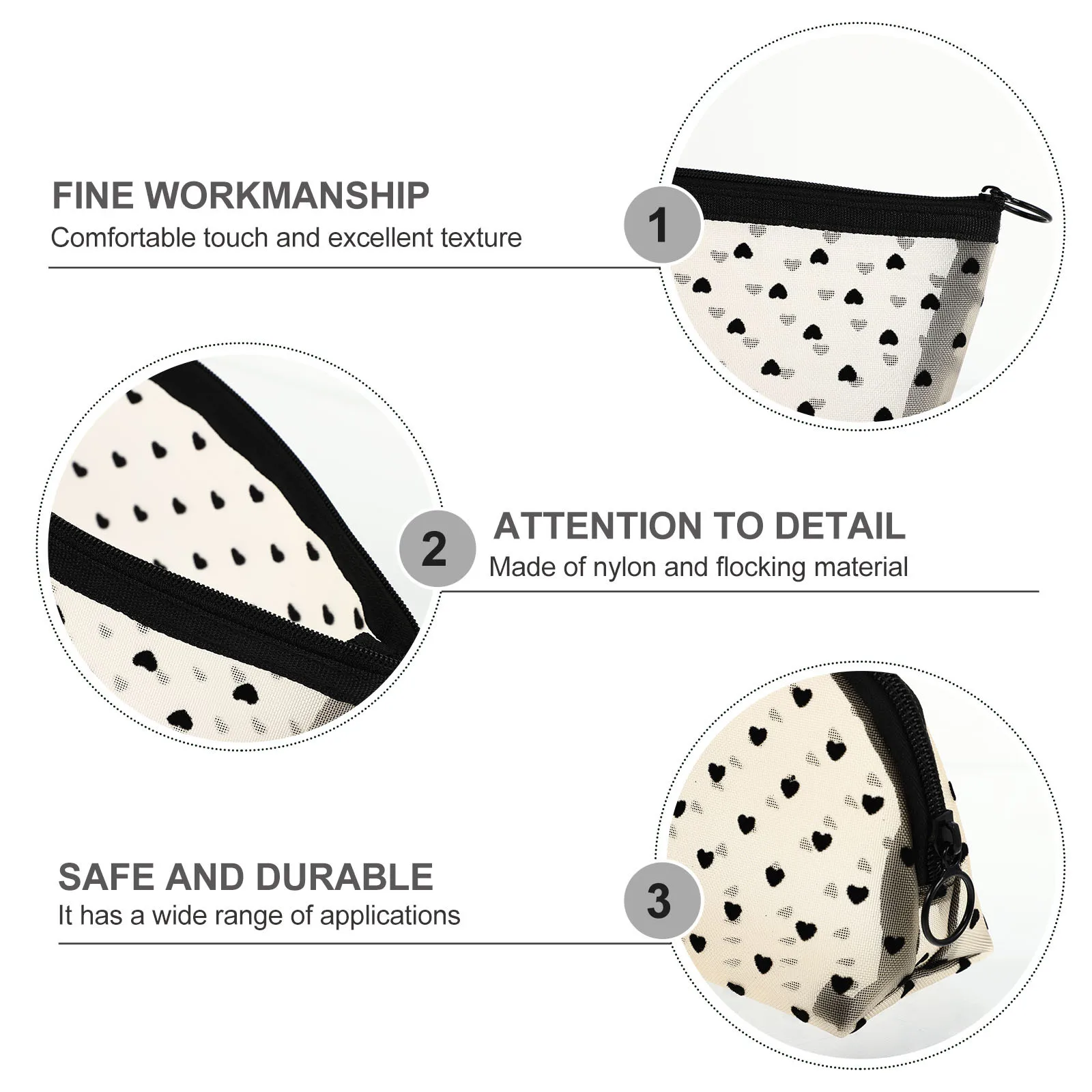 

2Pcs Heart Pattern Storage Bag Nylon Makeup Organizer Portable Travel Toiletry Pouch Waterproof Large Capacity