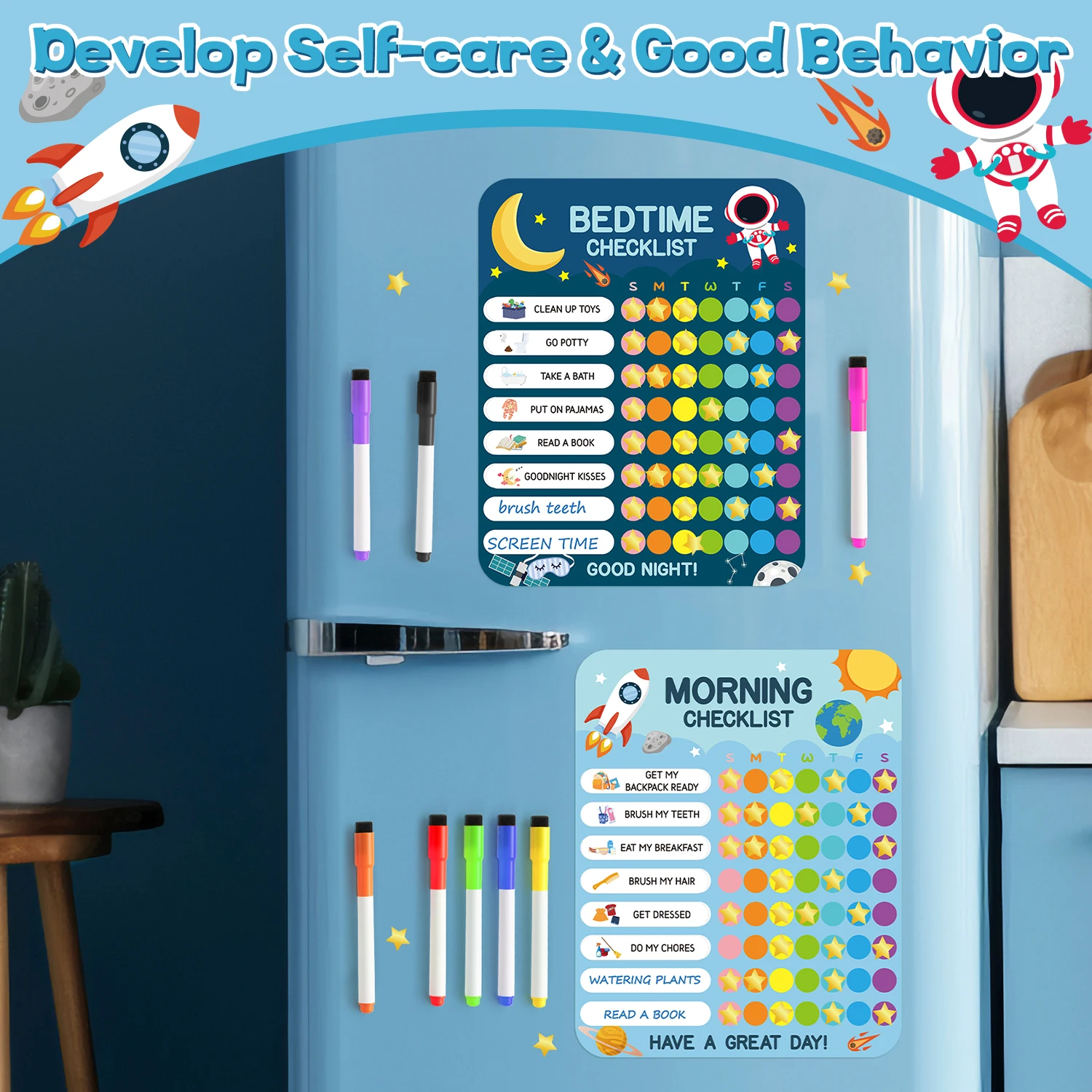 Frigorífico Adesivo do Espaço Exterior, Vida Noturna Infantil, Mesa Magnética, 154 Conjuntos, Hábito Formar, Faixa de Registro de Mensagem