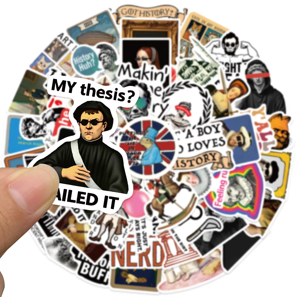 50pcs Funny History Stickers Decals For Phone Laptop Skateboard Notebook Bottle Aesthetic Waterproof Stickers Creative Gifts