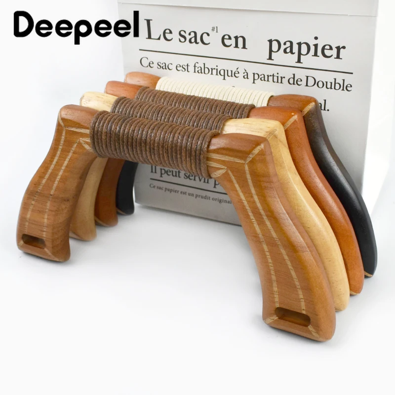 Deepeel 1/2Pcs Solid Wood Bag Handle Woven Rope Wooden Handles Handbag Purse Frame DIY Handmade Sewing Bracket Bags Accessories