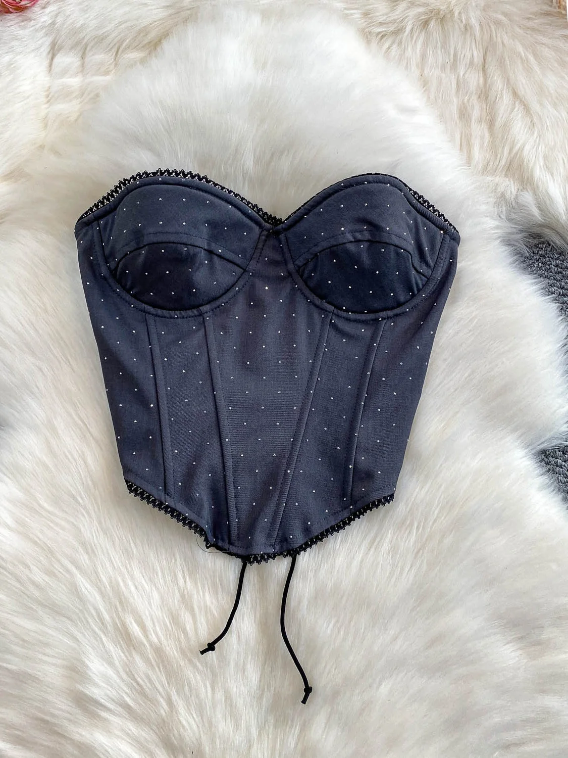 

Темно-синий топ-бюстье с кружевной отделкой и блестками, женская мода, уникальный высококачественный чувственный ort Sle, осень-зима