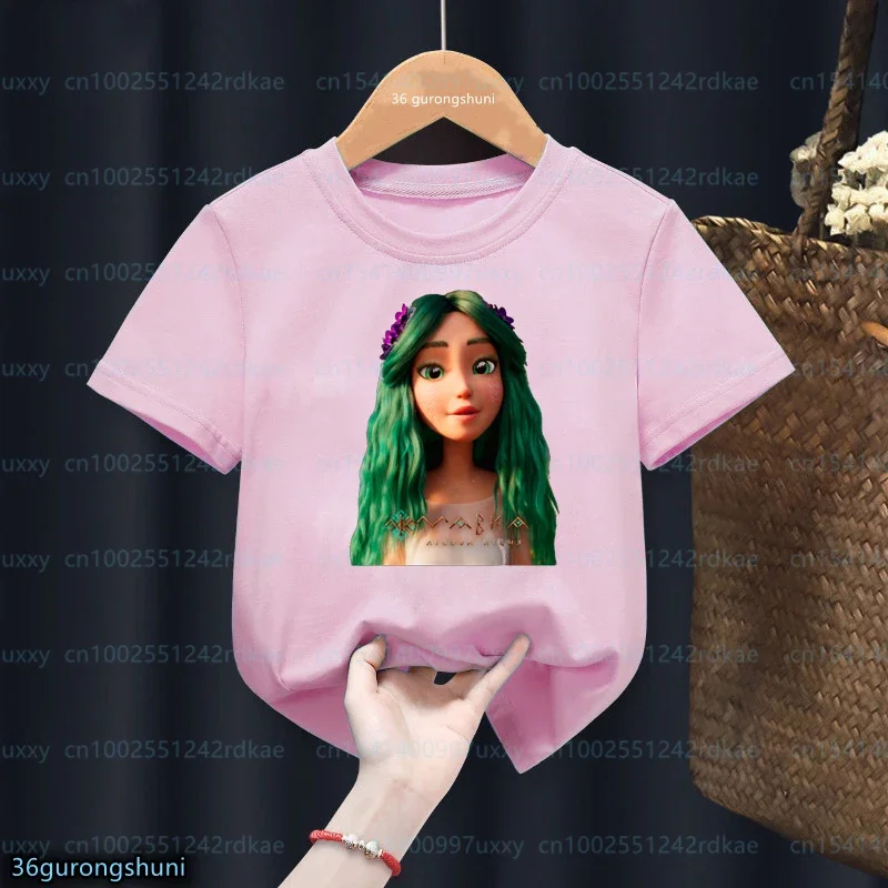 Girls t-shirt Movie Mavka: The Forest Song Cartoon Print Children\'s tshirt Cute Girls Clothing Pink O-Neck Tops wholesale
