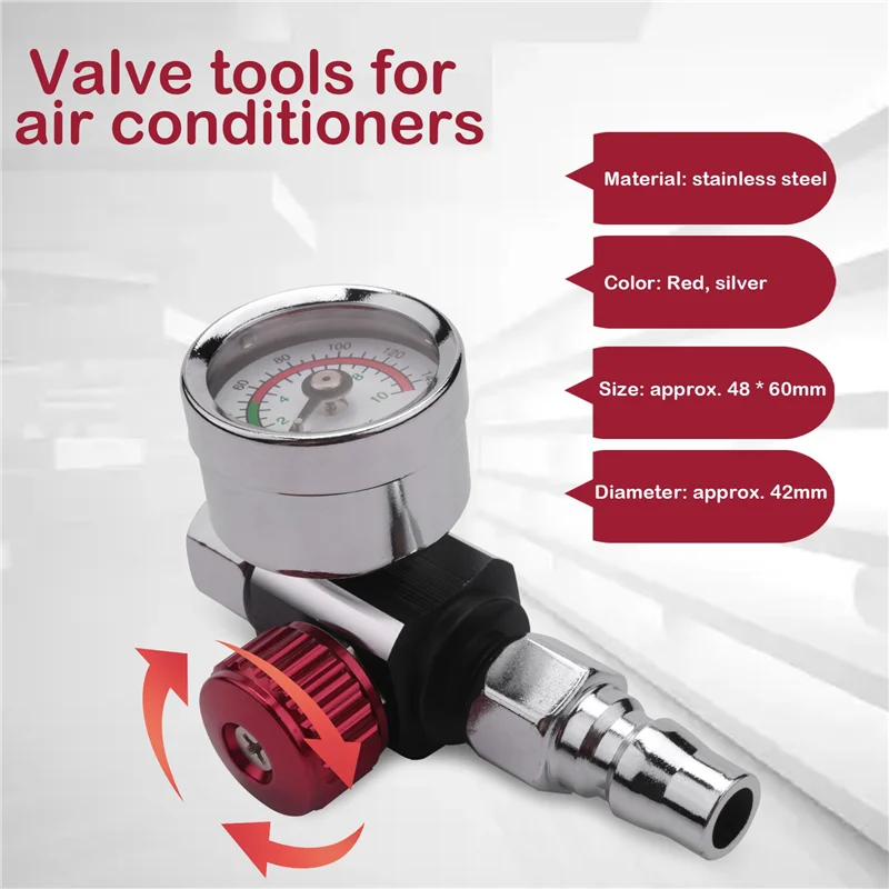 

AC88-4Pc 1/4 Inch Bsp Mini Air Regulator Valve Tool Durable Small Tail Pressure Gauge 48 X 60Mm With Nozzle For Spray Tool