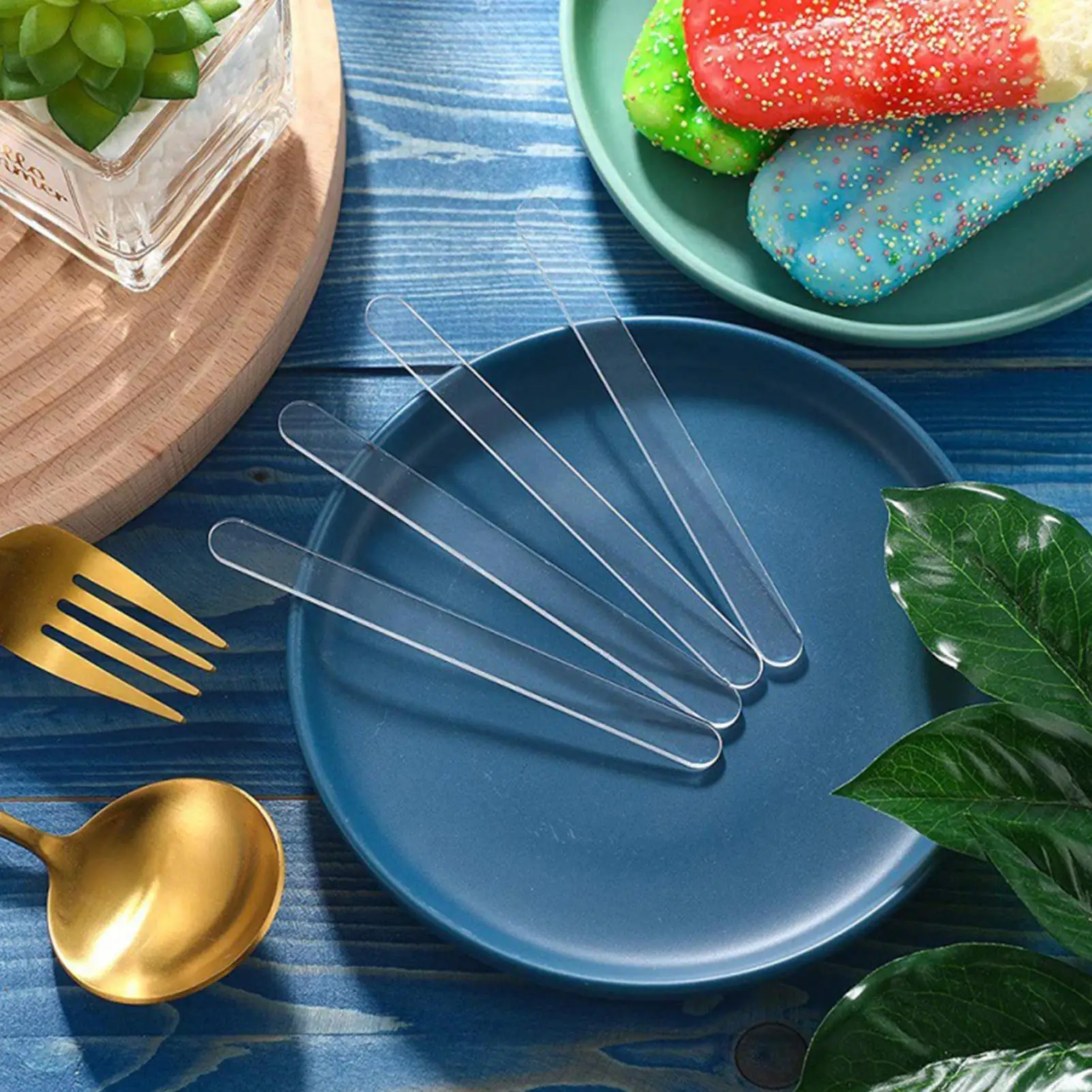 Acrylic Cake Topper Sticks 4.5 Inch 50 Pieces Reusable DIY Clear Ice Pop Sticks For Cake Chocolate Bar Candy Home Bakery Dessert