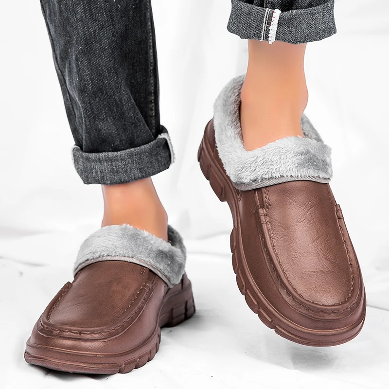 Men's winter warm cotton shoes EVA waterproof, non-slip and oil-proof chef indoor casual shoes fashion black flat shoes 39-48