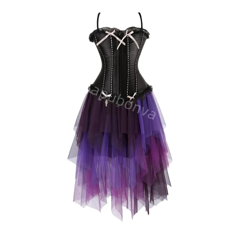 

Корсетное платье-костюм с длинной кружевной юбкой и кружевным бантом, бюстье, костюм для вечеринки, бурлеска, женский наряд, большие размеры, готика, Хэллоуин