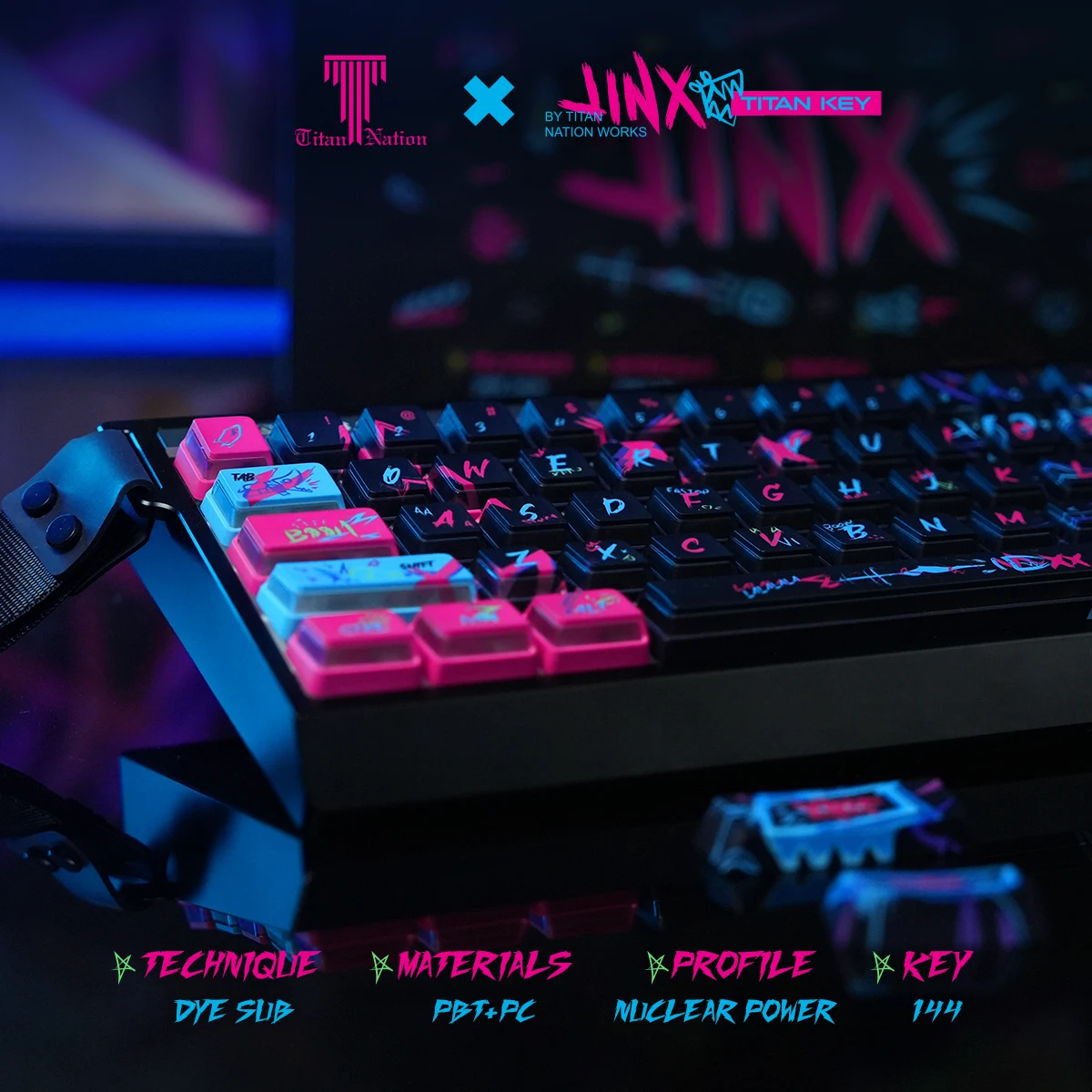 Titan Nation Jinx Keycaps Lado Gravado Translúcido Cherry Profile PBT PC Twin Cities War Graffiti Para Aula F75 Teclado Keycaps