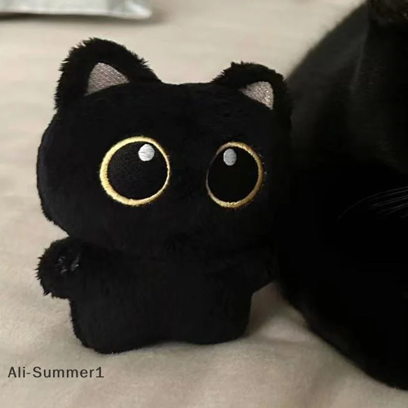 【E】クリエイティブでキュートなカメラ型黒猫ぬいぐるみペンダントキーホルダー、バックパックの飾り