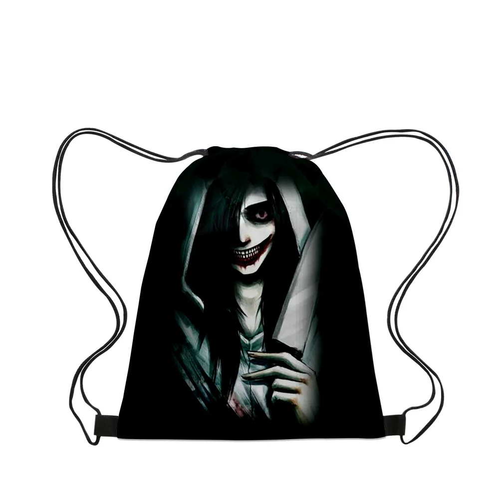 Jeff The Killer Handbags Cloth Canvas Drawstring Bag Women Men Leisure Bags