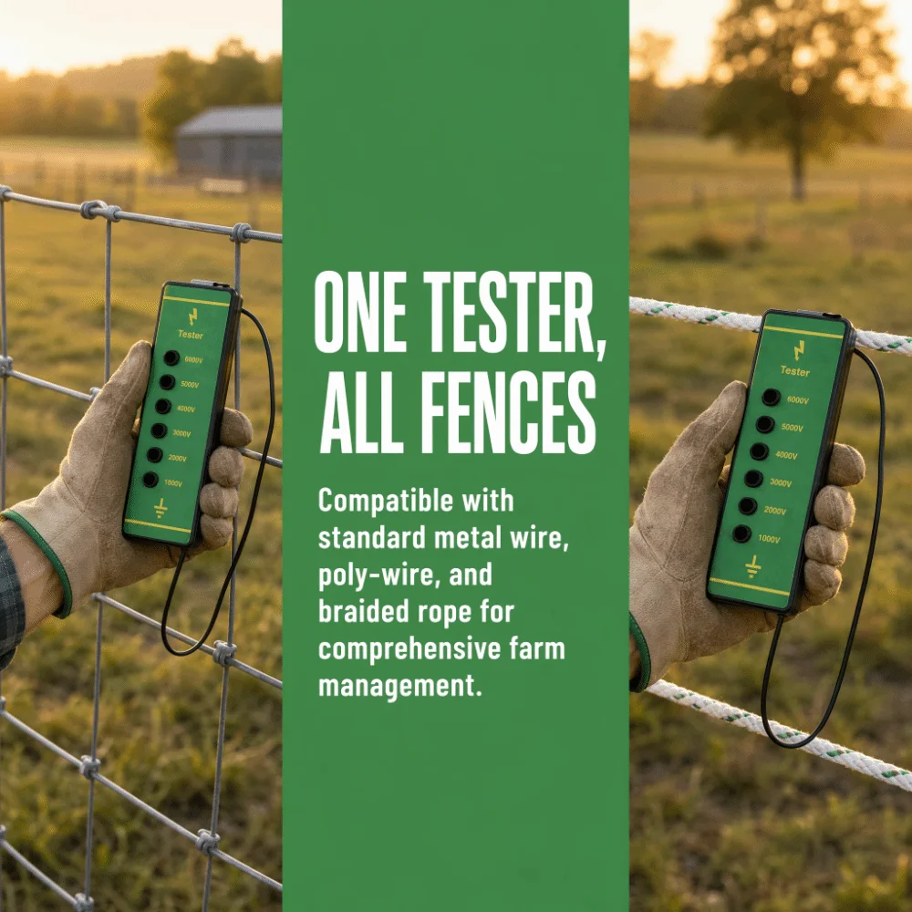 ABS Electric Fence Voltage Tester 6-LED Indicator Lights Copper Animal Fence Voltage Tester Weather Resistant Durable