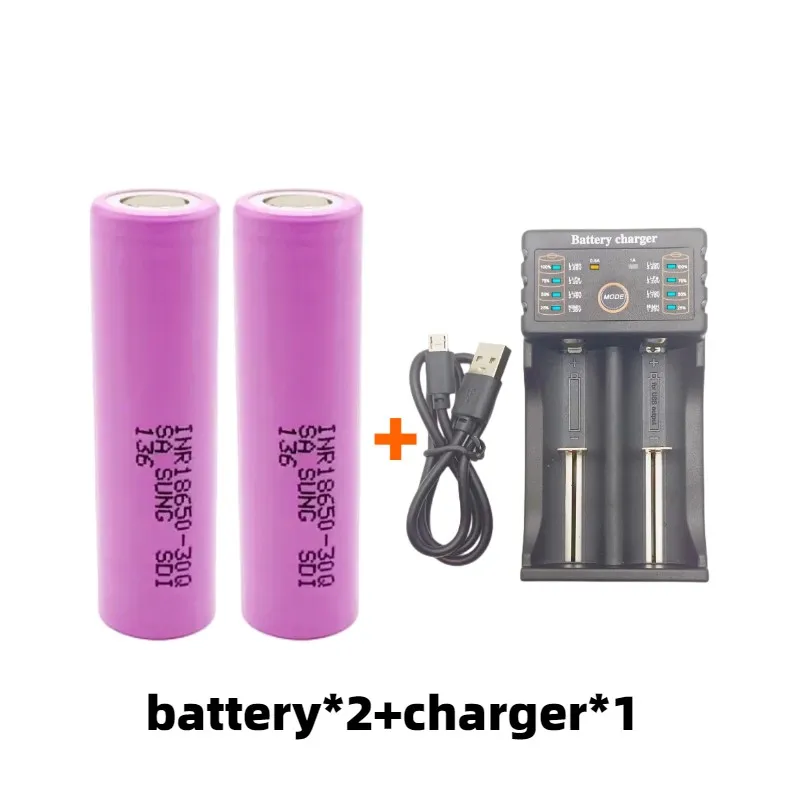 100% original brand new INR18650 flashlight battery 3.7V18650 3000mAh INR186550 30Q Li-ion rechargeable battery+18650 charger