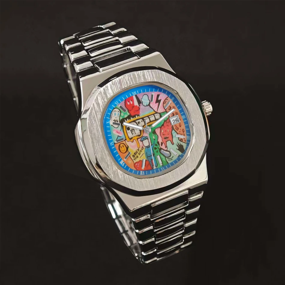 

Men's Quartz Wristwatch Square Watch Abstract Art Dial Trendy Retro Niche Amusing Watch boys Luxury Gift Men Watch Street Style