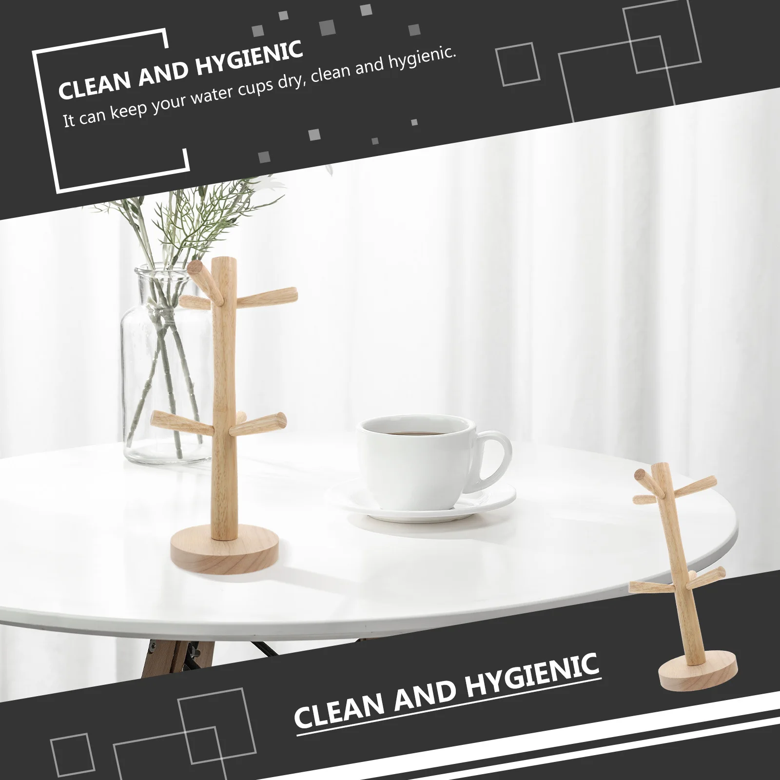 

1Pcs Wooden Cup Draining Holder Mug Storage Rack Kitchen Organizer Tree Shape Water Cup Display Drying Shelf Practical