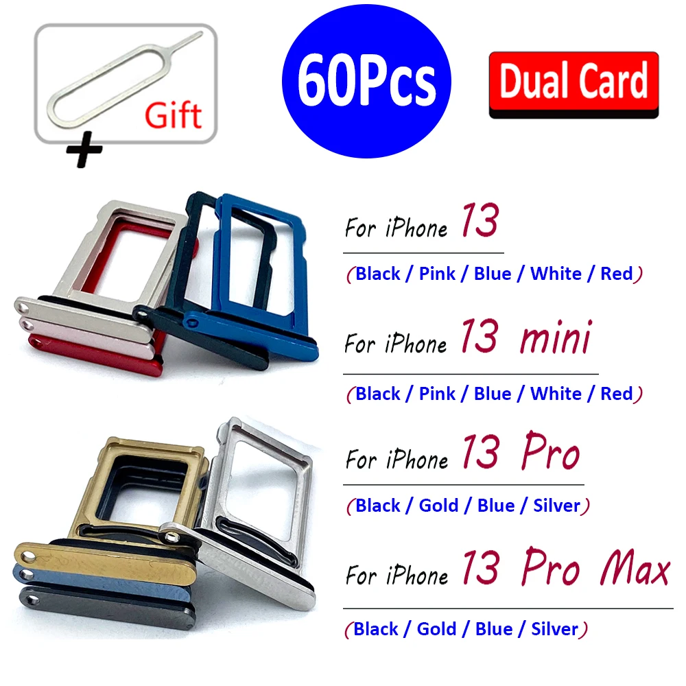 60Pcs，NEW SIM Card chip slot drawer SD Card Tray Holder Adapter Socket For iPhone 13 / 13 mini / 13 Pro / 13 Pro Max