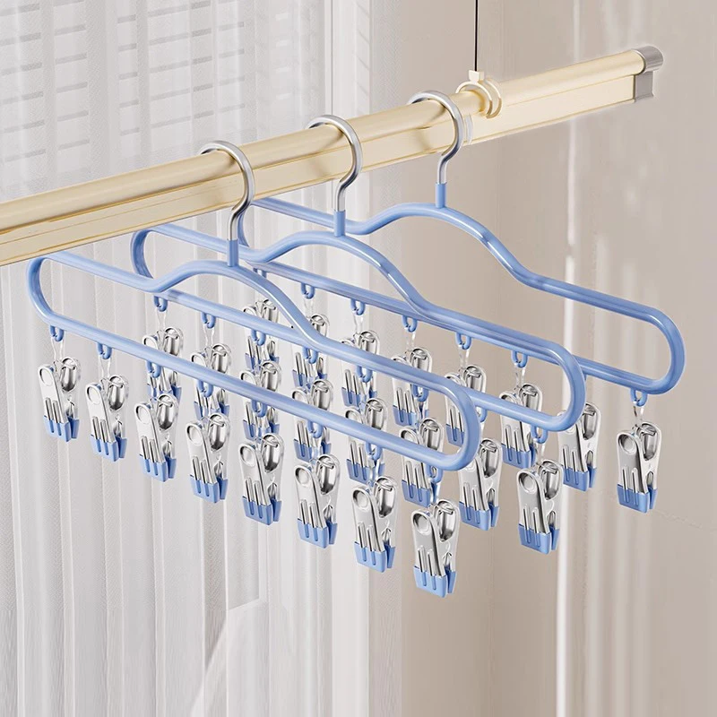 3pcs Stainless Steel Pants Hanger with Clips, Multi-Functional Storage Organizer for Trousers, Underwear , Closet & Balcony Dry