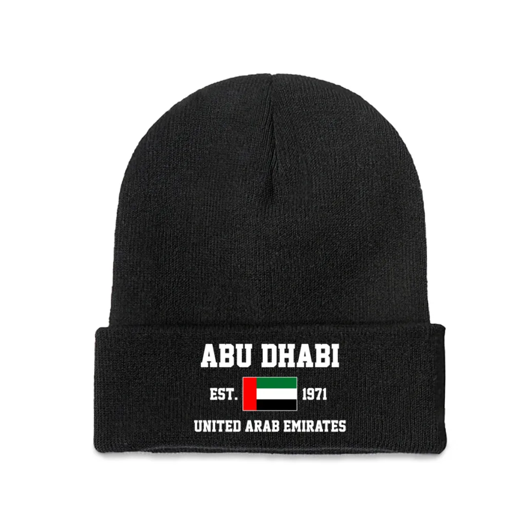 United Arab Emirates EST.1971 Abu Dhabi Capital Men Women Unisex Knitted Hat Winter Autumn Print Beanie Cap Warm Bonnet