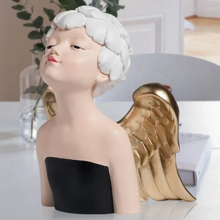 

Nordic Resin Cara Wing Angel Girl Sculpture Decoration Home Livingroom Table Figurines Crafts Office Desktop Statues Ornaments