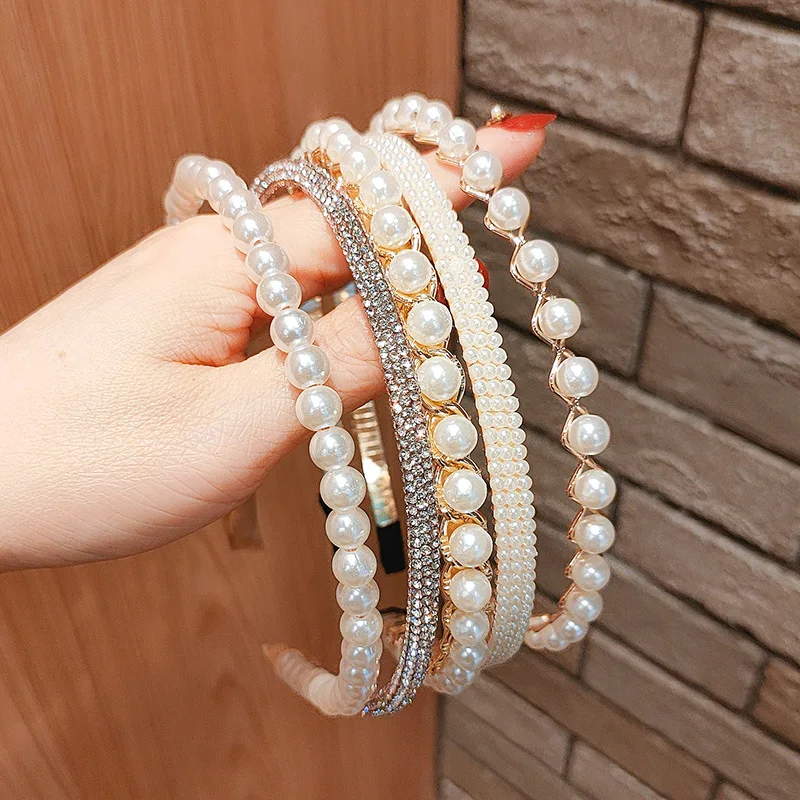 New Elegant Woman Simulation Pearl Hair Hoops Netred Lady Simple Hairbands Headband Female Fashion Head Band Hair Accessories