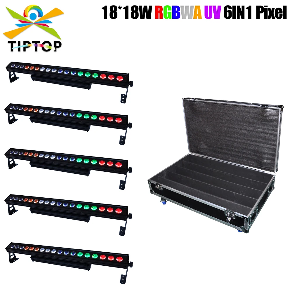 

5in1 Flight Case Pack 18x18W Waterproof 220W LED Wall Washer IP65 6 Color Landscape Lighting Aluminum Housing