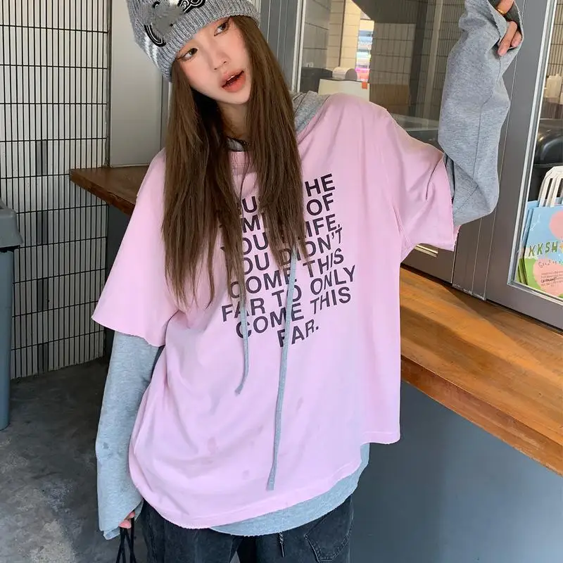 Korean Style Y2K Women's Long Sleeved T-Shirt Teenage Loose Hoodie New Casual Pullover Spicy Comfortable Tops Versatile and Soft