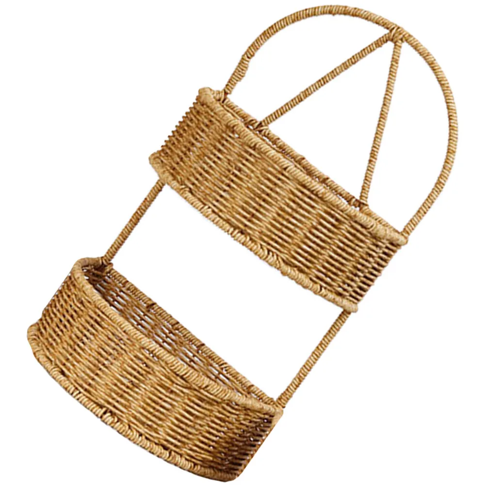 

Imitation Rattan Wall Hanging Basket Woven Storage Kitchen Bathroom ganizer 2 Tier Space Saving Home Decor Fruit Vegetable