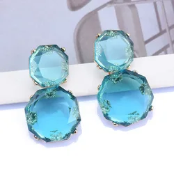 Fashion Trend Blue Yellow Transparent Resin Polygon Geometric Statement Earrings Women Boho Indian Ethnic Dangle Earring Jewelry