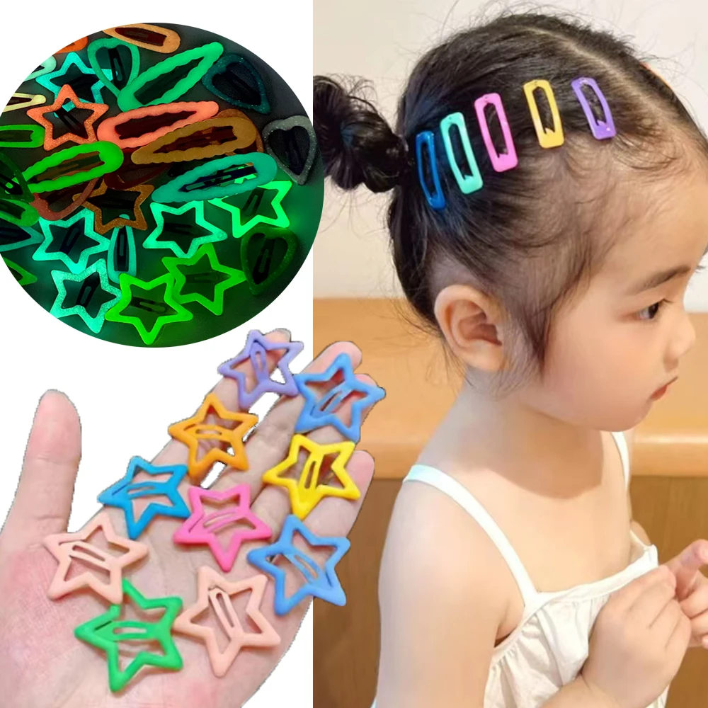 

10/40PCS Luminous Hair Clip With Five Pointed Star BB Clip, Fluorescent Bangs Clip, Side Clip, Luminous Headpiece