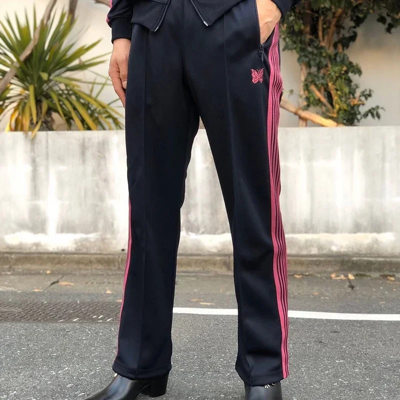 Arrival Cotton Classic Red Webbing Track Stripe Sweatpants Butterfly Embroidery Pants Oversized Men Women Trousers Black