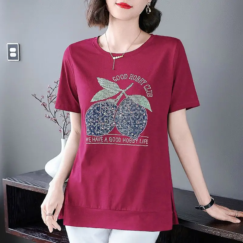 

Fashion O-Neck Short Sleeve Sequined Diamonds Letter T-Shirts Women's Clothing 2024 Summer Loose Casual Tops Commuter Tee Shirt