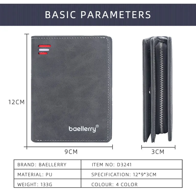 Baellerry New Men Wallets High Quality Brand Card Holder Short Male Purses Zipper Coin Pocket Large Capacity Men's Wallet