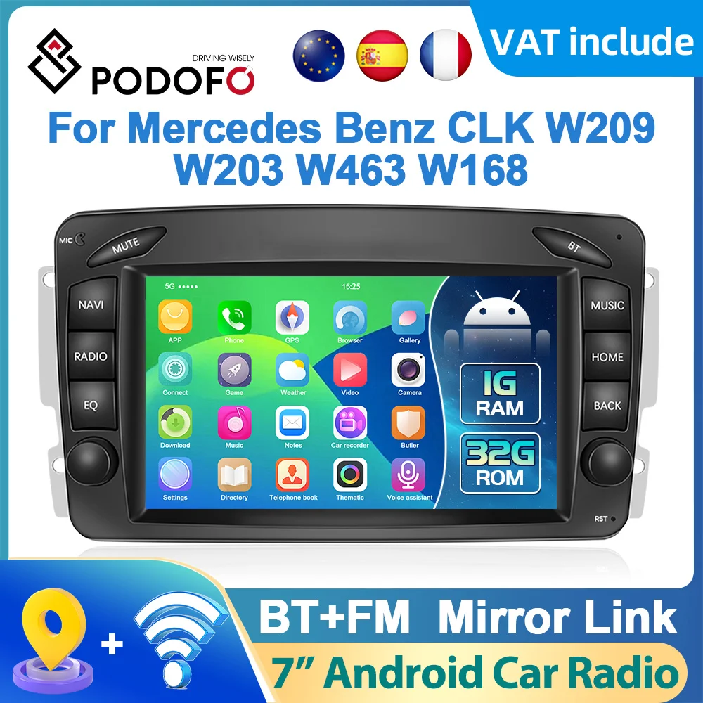 Podofo For Para mercedes-benz/CLK/W209/E-W210/clase C/W203/SLK/W170/CLK/C208/W208 Android Multimedia Player 7''GPS Radio