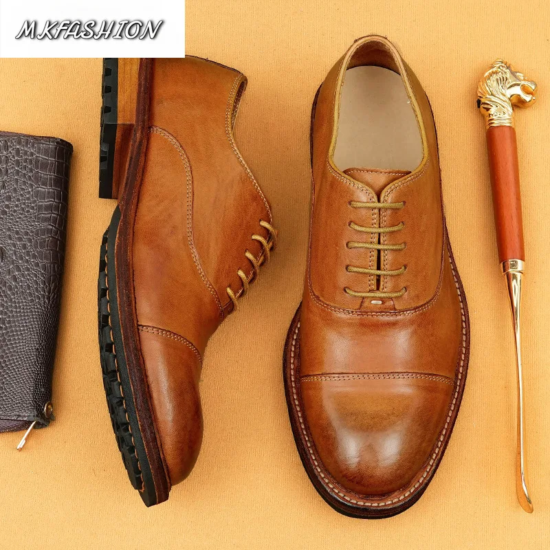 Men's Business Casual Shoes Round Toe Lace Up Flats Wedding Party Footwear Plus Size 38-44