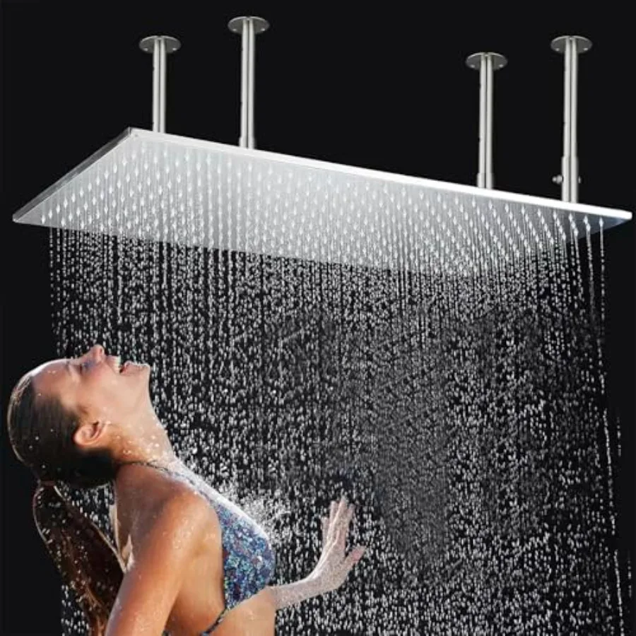 

Rainfall shower head for bathroom ceiling mounting, brushed nickel finish, 16x32, high pressure full body coverage
