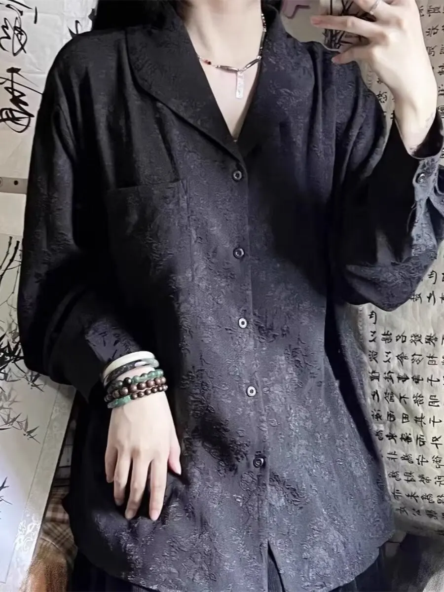 Women Black Gothic Chinese style Blouses and Shirts Y2k Gyaru Emo Blouse Elegant Vintage Long Sleeve Shirt for Women Autumn 2026 view 2